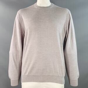 PRINGLE Size L Grey Merino Wool Ribbed Trim Crew Neck Pullover